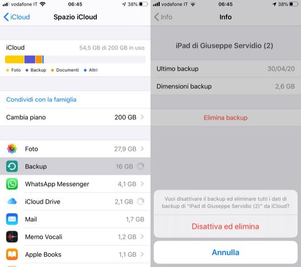 Eliminare backup iOS/iPadOS