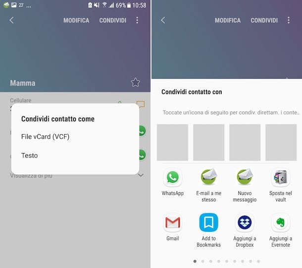 Condivisione numero di telefono su WhatsApp Android