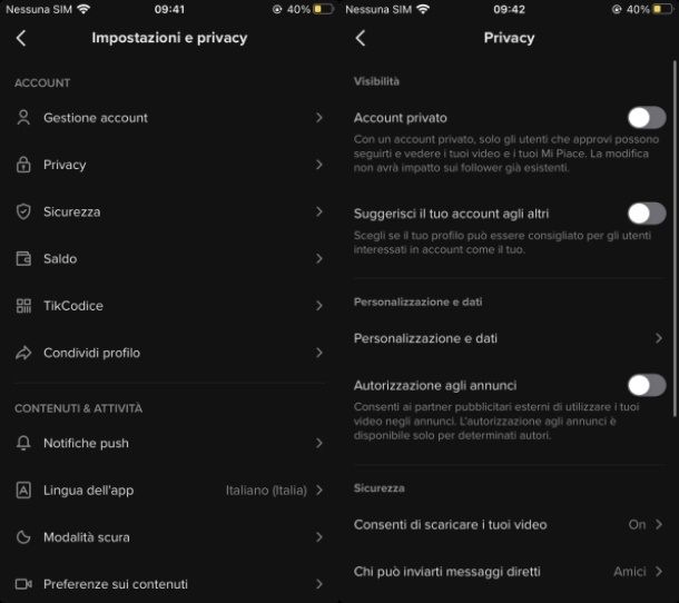 Account privato tiktok android