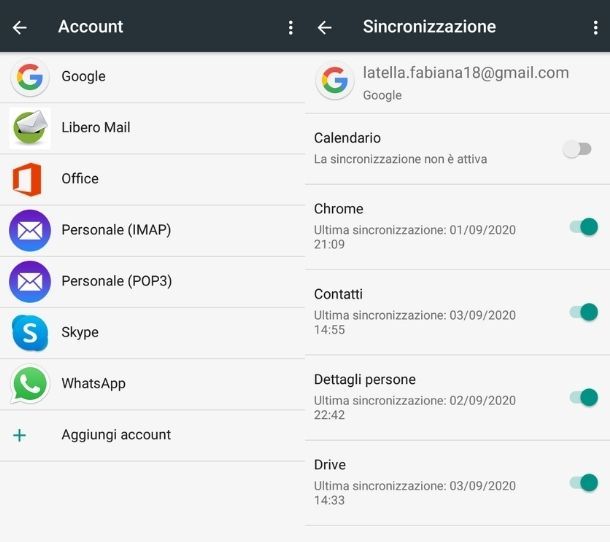 Sincronizzazione cloud Contatti