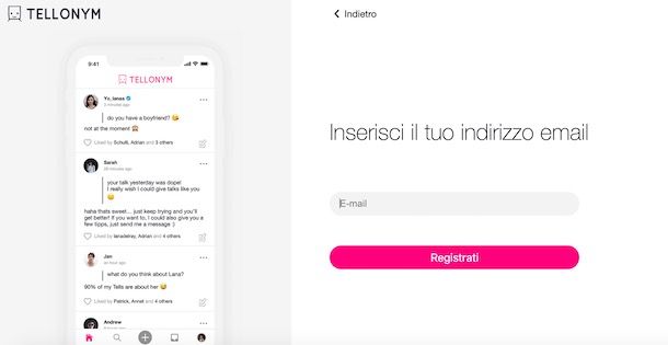 Registrarsi su Tellonym con email