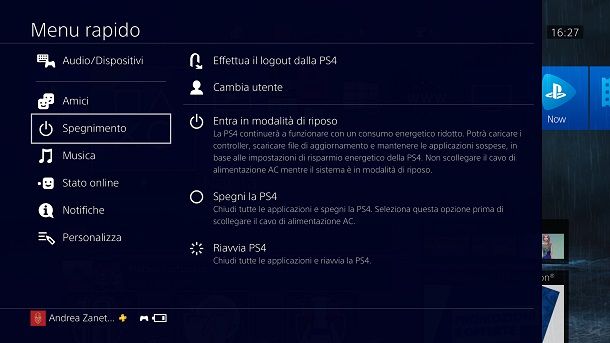 Menu rapido PS4