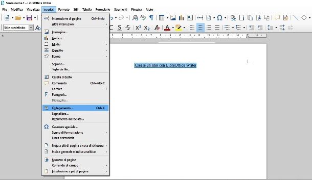 Inserire un link con Writer in LibreOffice