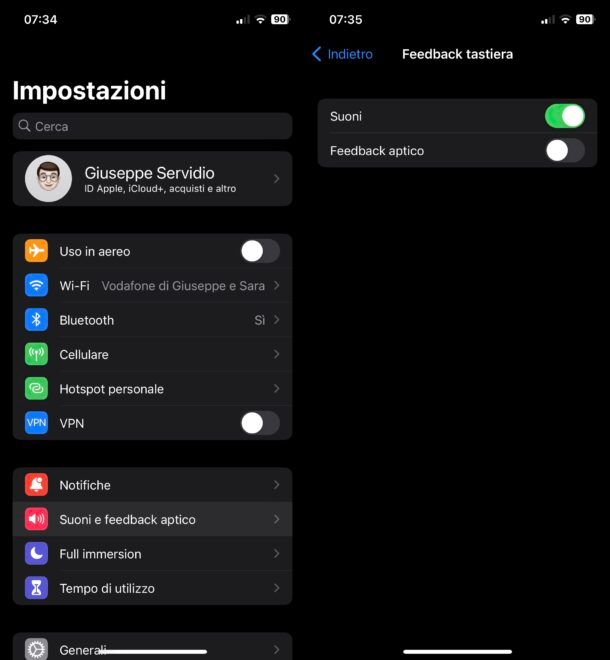 Disattivare vibrazione tastiera iPhone