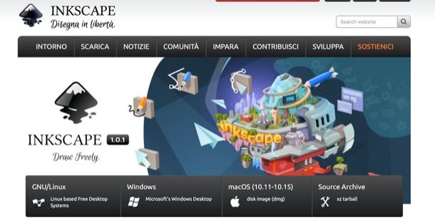 Home page del sito di Inkscape