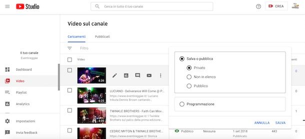 Come rendere privato un video su YouTube