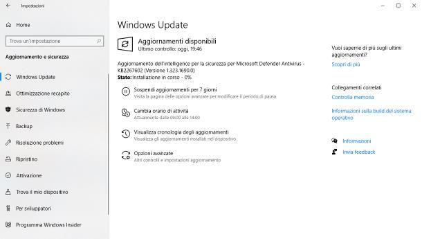 Installare gli aggiornamenti Windows 10 automaticamente