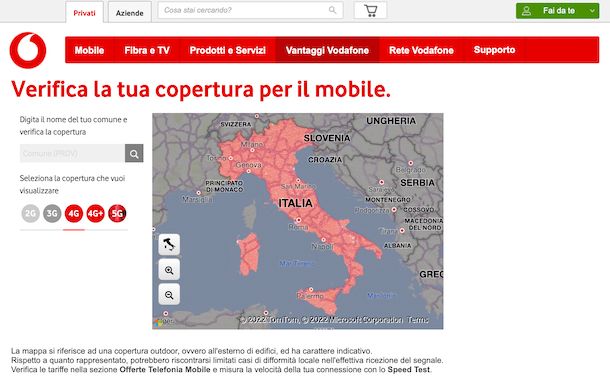 Verifica copertura Vodafone mobile