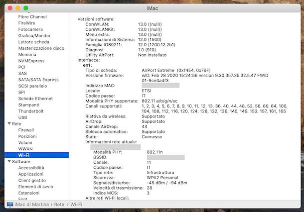 Informazioni rete macOS