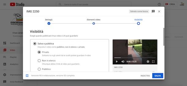 Caricare un video privato su YouTube da computer