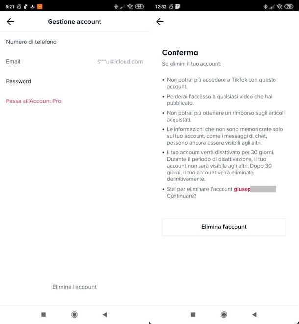 Eliminare account TikTok