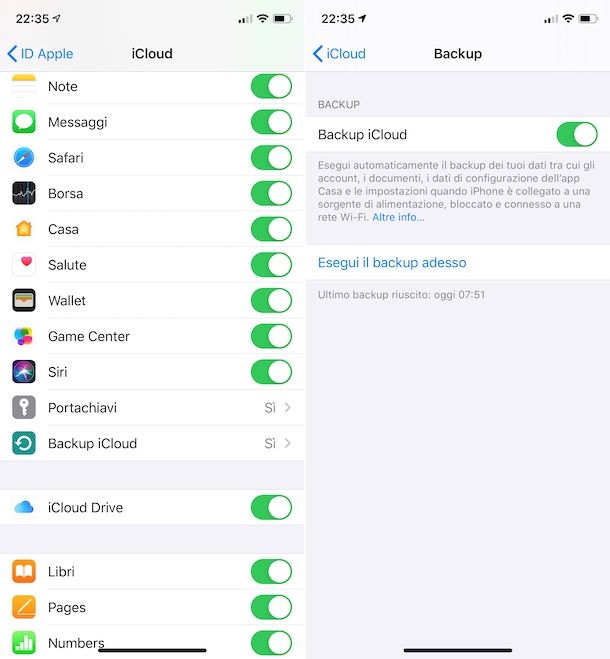 Backup iCloud su iOS 