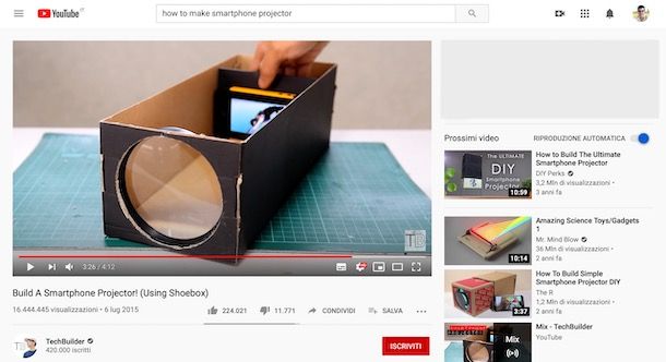 Video tutorial su YouTube su come creare un proiettore per smartphone