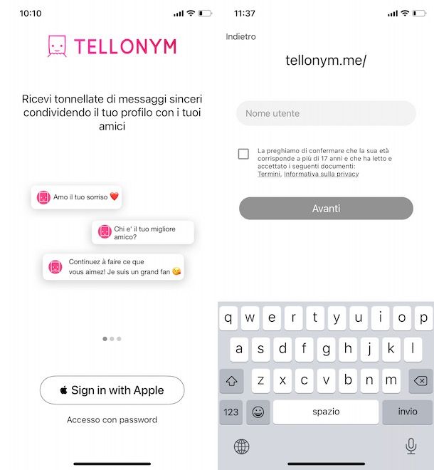 Registrarsi su Tellonym con ID Apple