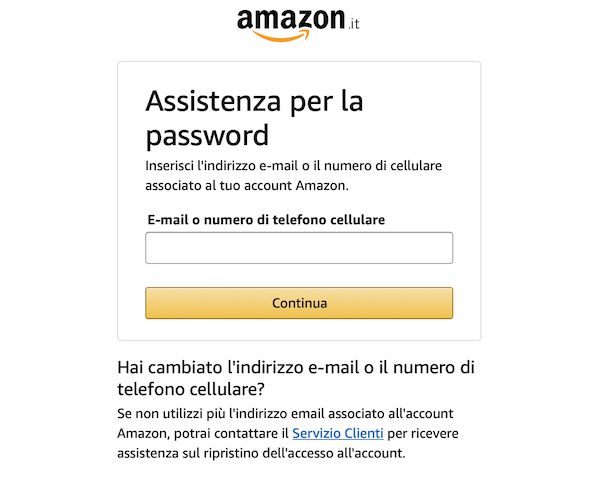 Recupero password Amazon