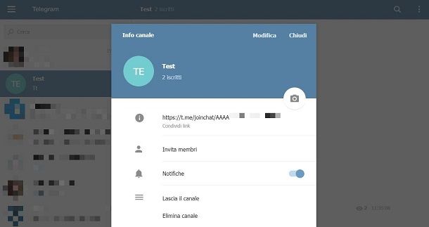 Condividere canale privato Telegram Web