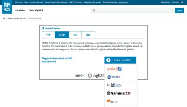 Entrare nel sito INPS con lo SPID