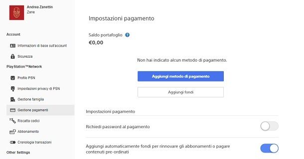 Aggiungi pagamento PC PS4