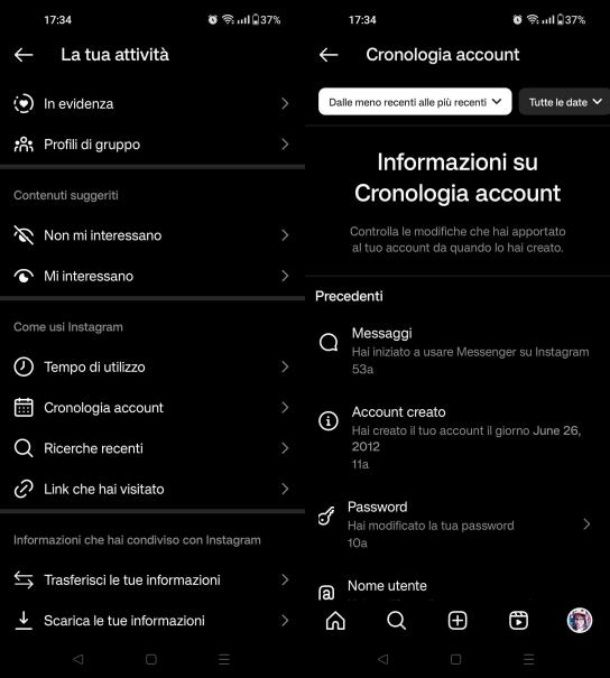 Come vedere data creazione del proprio profilo Instagram