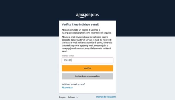 Creare account AmazonJobs