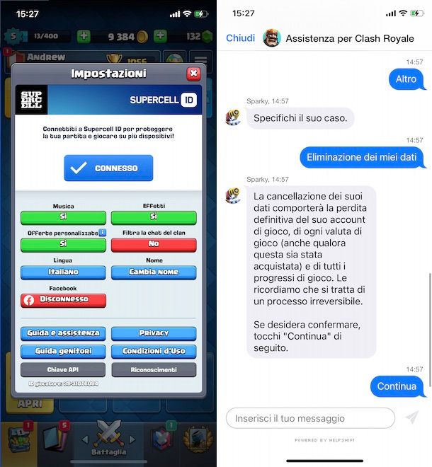 Cancellare Supercell ID da Clash Royale