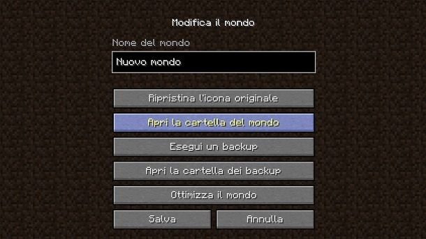 Aprire cartella mondo Minecraft