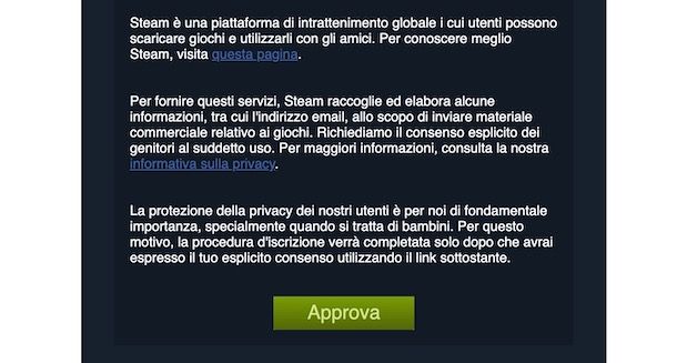 Approvazione genitore Steam