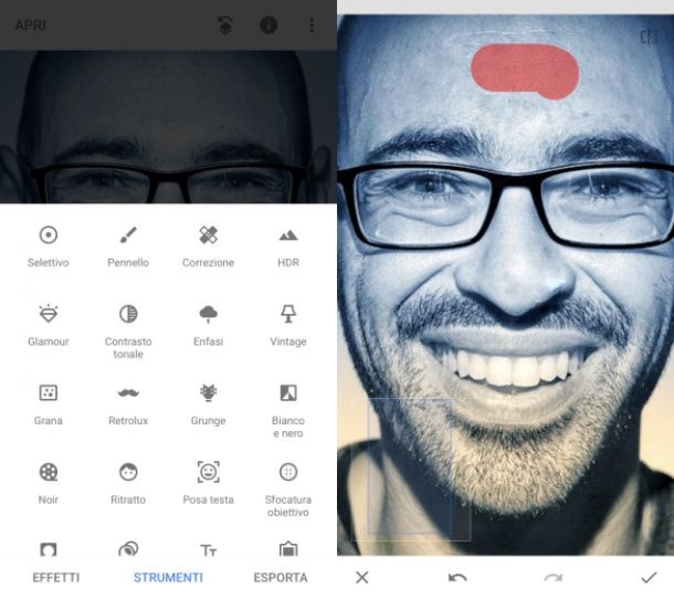 Come usare gli strumenti di Snapseed