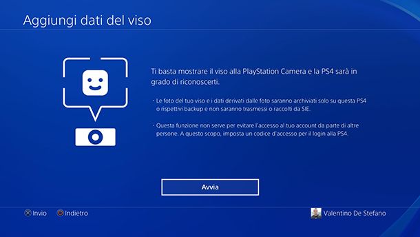 riconoscimento viso PS4