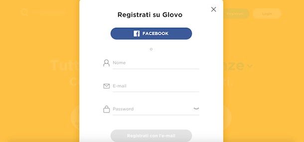 Registrarsi su Glovo da computer