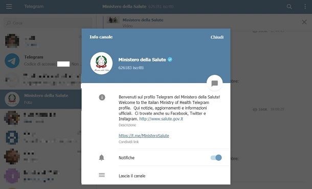 Condividere canale pubblico Telegram Web