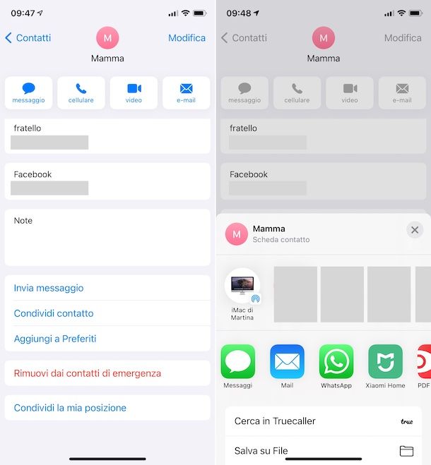 Condivisione numero di telefono su WhatsApp iOS