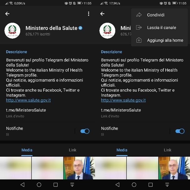 Condividere canale pubblico Telegram su Android