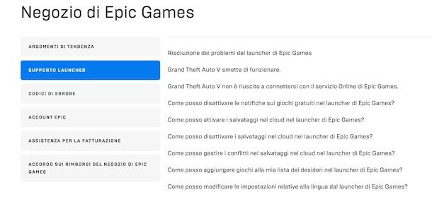 Supporto Epic Games