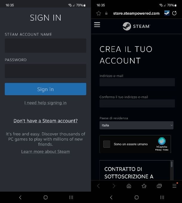 Come creare un account Steam sul telefono