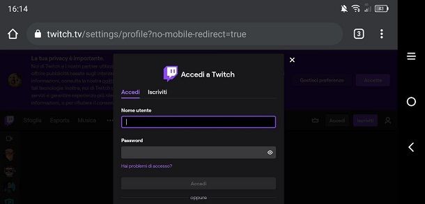 Login Twitch smartphone