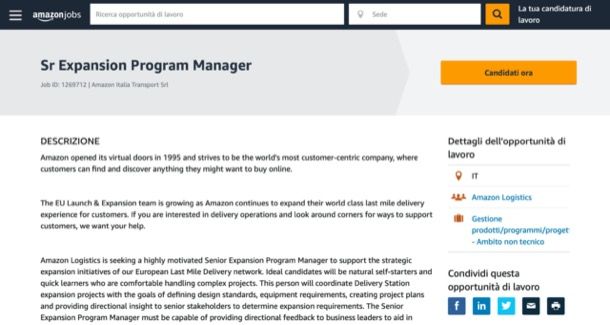 Inviare candidatura ad Amazon