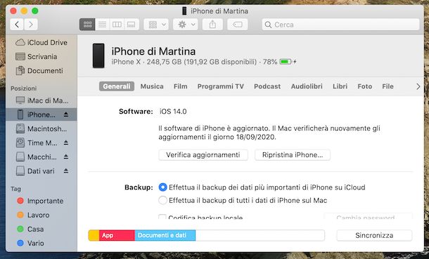 Finder macOS con iPhone