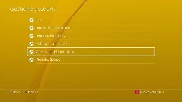 Attivare la PS4 come principale