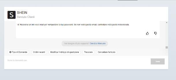 Come eliminare account SHEIN tramite assistenza clienti