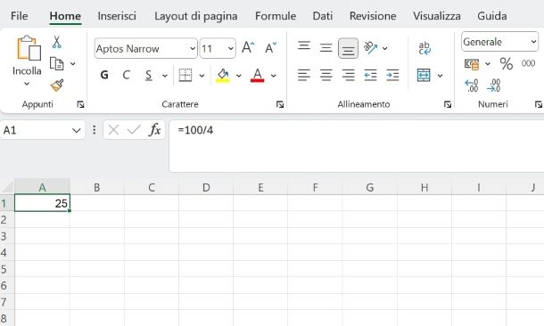 Come fare diviso su Excel