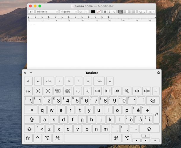 Tastiera virtuale macOS trattino alto