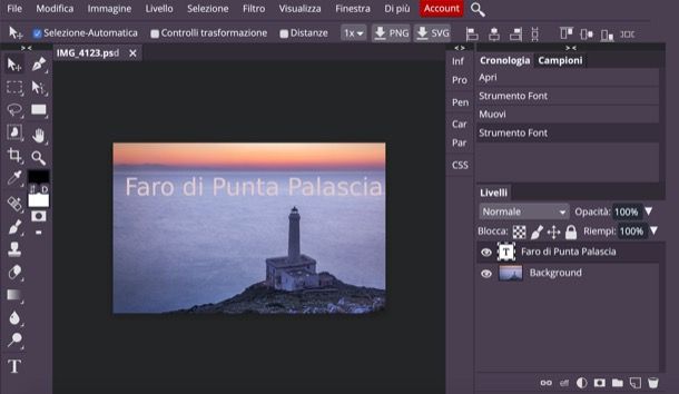 Scrivere su foto con Photopea