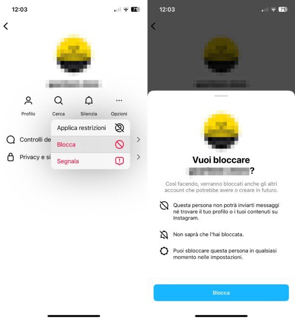 Bloccare su Instagram da mobile