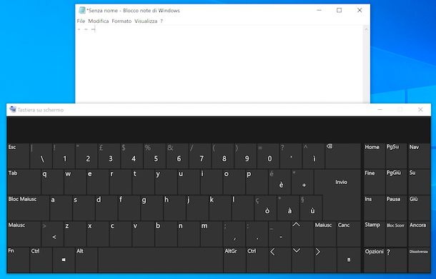 Tastiera virtuale Windows trattino alto