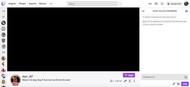 Attivare Solo follower su Twitch in chat