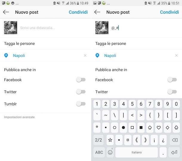 Caratteri speciali Instagram Android