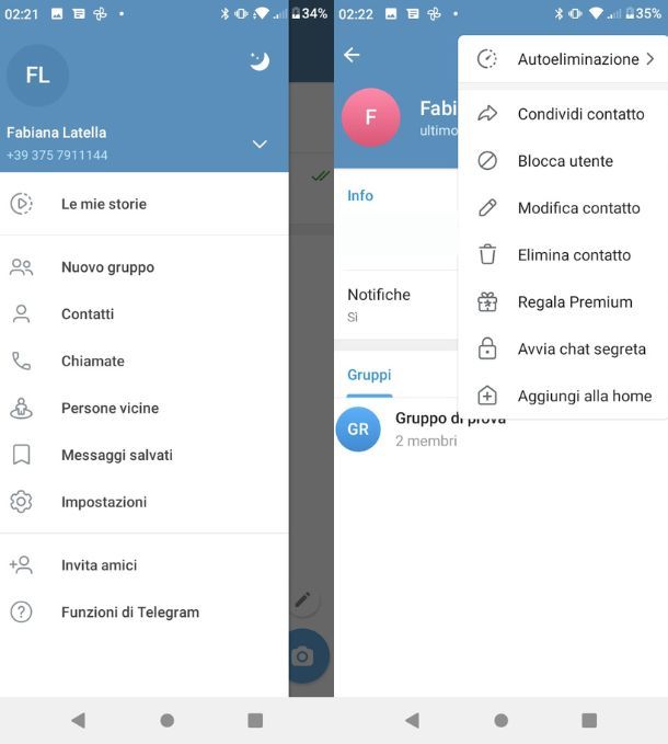 Eliminare contatti Telegram Android