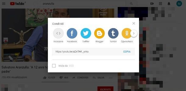 Ottenere link su YouTube