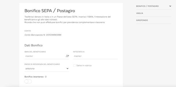 Bonifico Posta